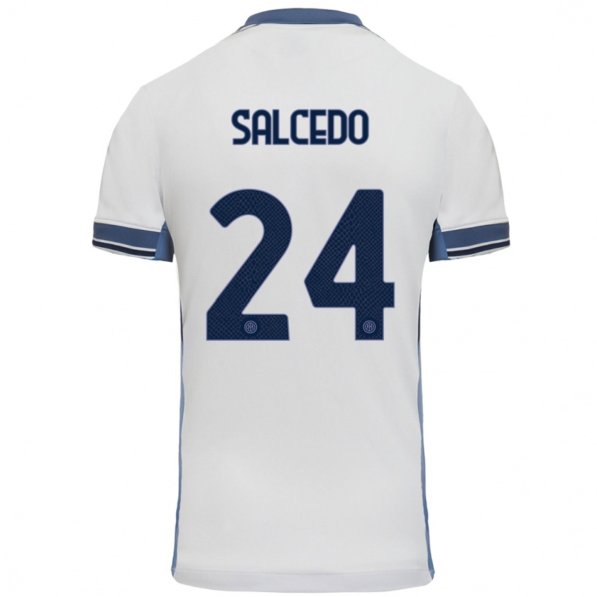 Niño Fútbol Camiseta Eddie Salcedo #24 Blanco Gris 2ª Equipación 2024/25 Argentina