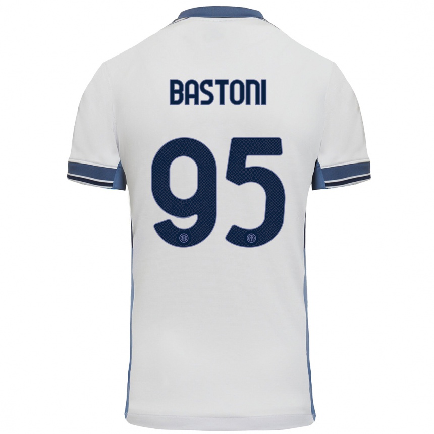 Niño Fútbol Camiseta Alessandro Bastoni #95 Blanco Gris 2ª Equipación 2024/25 Argentina