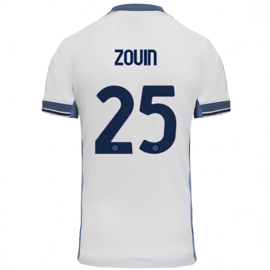 Niño Fútbol Camiseta Aymen Zouin #25 Blanco Gris 2ª Equipación 2024/25 Argentina