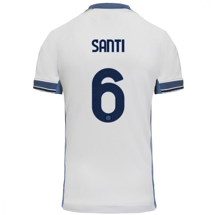 Niño Fútbol Camiseta Irene Santi #6 Blanco Gris 2ª Equipación 2024/25 Argentina