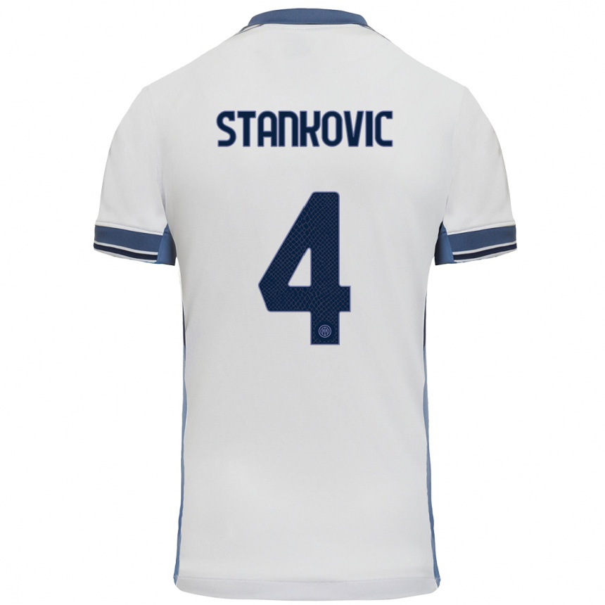 Niño Fútbol Camiseta Aleksandar Stankovic #4 Blanco Gris 2ª Equipación 2024/25 Argentina