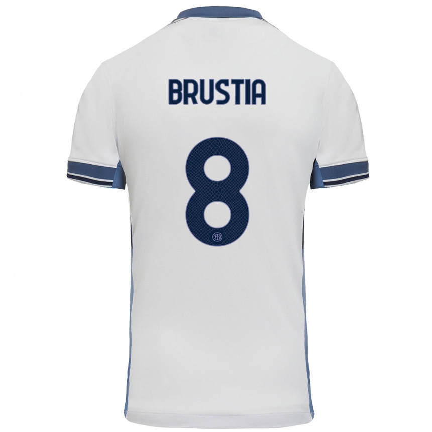 Niño Fútbol Camiseta Martina Brustia #8 Blanco Gris 2ª Equipación 2024/25 Argentina