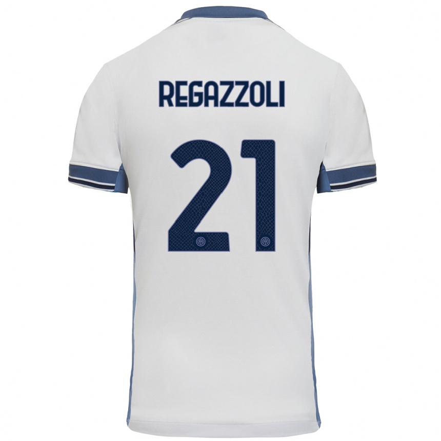 Niño Fútbol Camiseta Alice Regazzoli #21 Blanco Gris 2ª Equipación 2024/25 Argentina