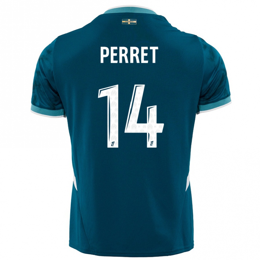 Niño Fútbol Camiseta Jenny Perret #14 Azul Turquesa 2ª Equipación 2024/25 Argentina