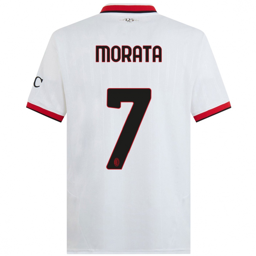 Niño Fútbol Camiseta Alvaro Morata #7 Blanco Negro Rojo 2ª Equipación 2024/25 Argentina