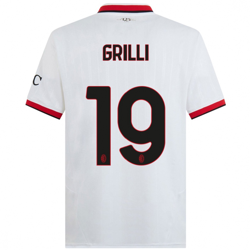 Niño Fútbol Camiseta Lorenzo Grilli #19 Blanco Negro Rojo 2ª Equipación 2024/25 Argentina