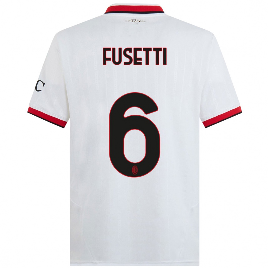 Niño Fútbol Camiseta Laura Fusetti #6 Blanco Negro Rojo 2ª Equipación 2024/25 Argentina