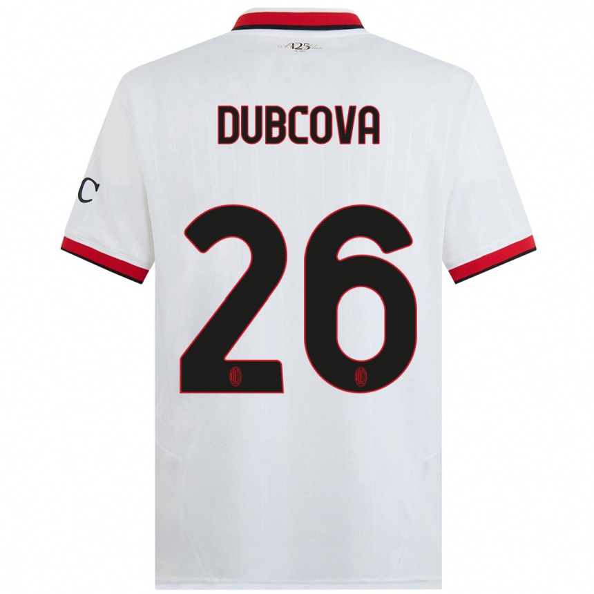 Niño Fútbol Camiseta Michaela Dubcova #26 Blanco Negro Rojo 2ª Equipación 2024/25 Argentina