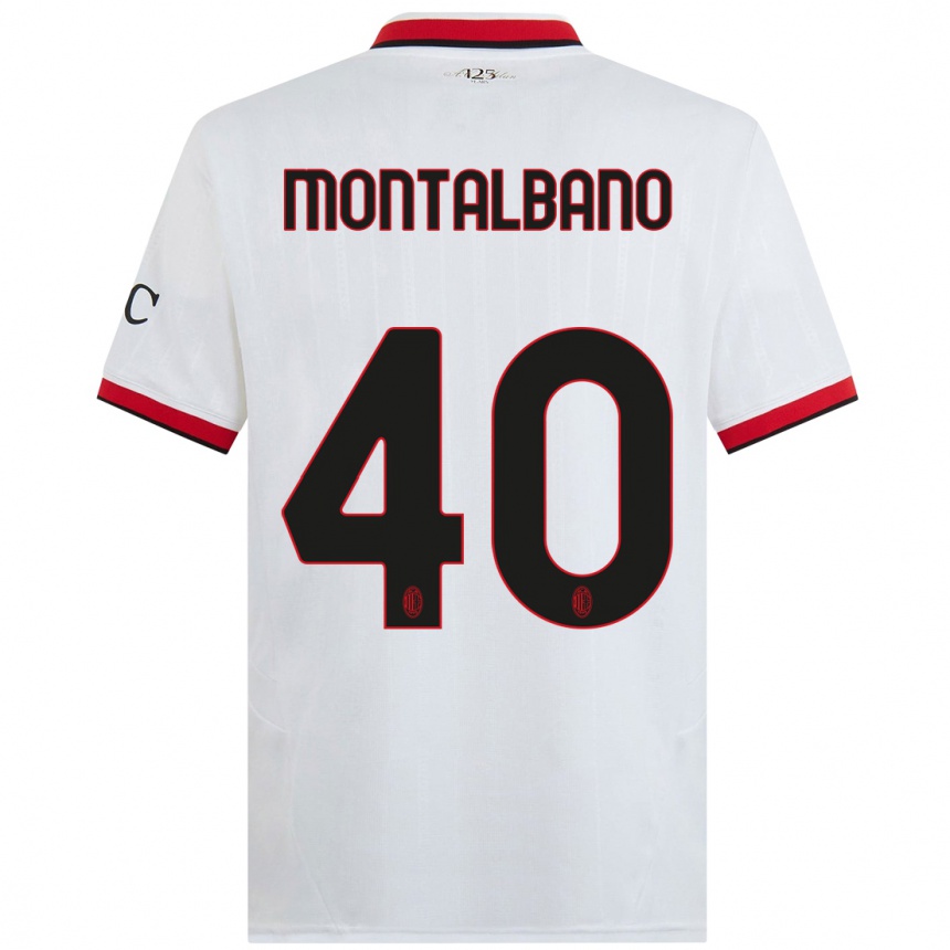 Niño Fútbol Camiseta Nicolo Montalbano #40 Blanco Negro Rojo 2ª Equipación 2024/25 Argentina