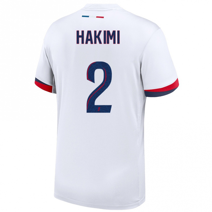 Niño Fútbol Camiseta Achraf Hakimi #2 Blanco Azul Rojo 2ª Equipación 2024/25 Argentina