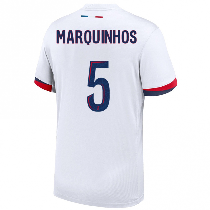 Niño Fútbol Camiseta Marquinhos #5 Blanco Azul Rojo 2ª Equipación 2024/25 Argentina