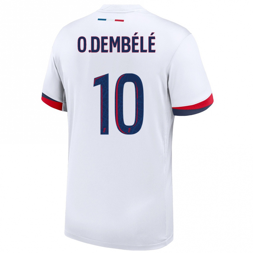 Niño Fútbol Camiseta Ousmane Dembélé #10 Blanco Azul Rojo 2ª Equipación 2024/25 Argentina