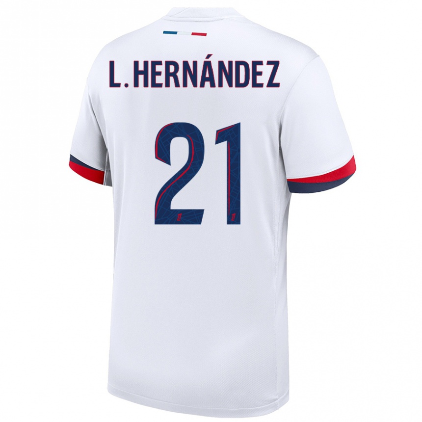 Niño Fútbol Camiseta Lucas Hernández #21 Blanco Azul Rojo 2ª Equipación 2024/25 Argentina