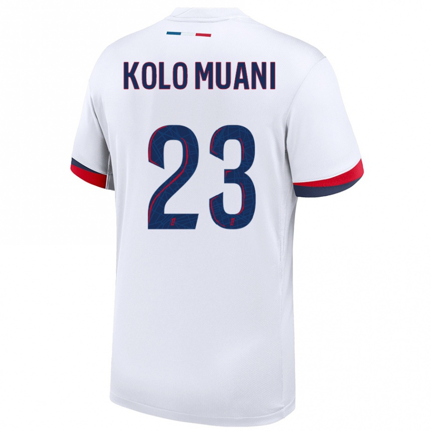 Niño Fútbol Camiseta Randal Kolo Muani #23 Blanco Azul Rojo 2ª Equipación 2024/25 Argentina