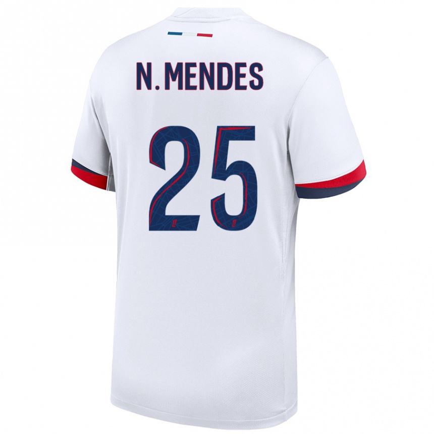 Niño Fútbol Camiseta Nuno Mendes #25 Blanco Azul Rojo 2ª Equipación 2024/25 Argentina