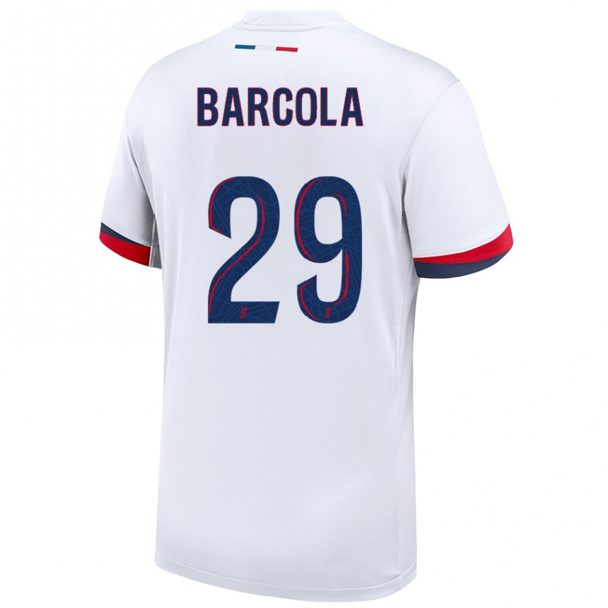 Niño Fútbol Camiseta Bradley Barcola #29 Blanco Azul Rojo 2ª Equipación 2024/25 Argentina