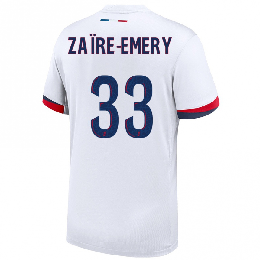 Niño Fútbol Camiseta Warren Zaire Emery #33 Blanco Azul Rojo 2ª Equipación 2024/25 Argentina