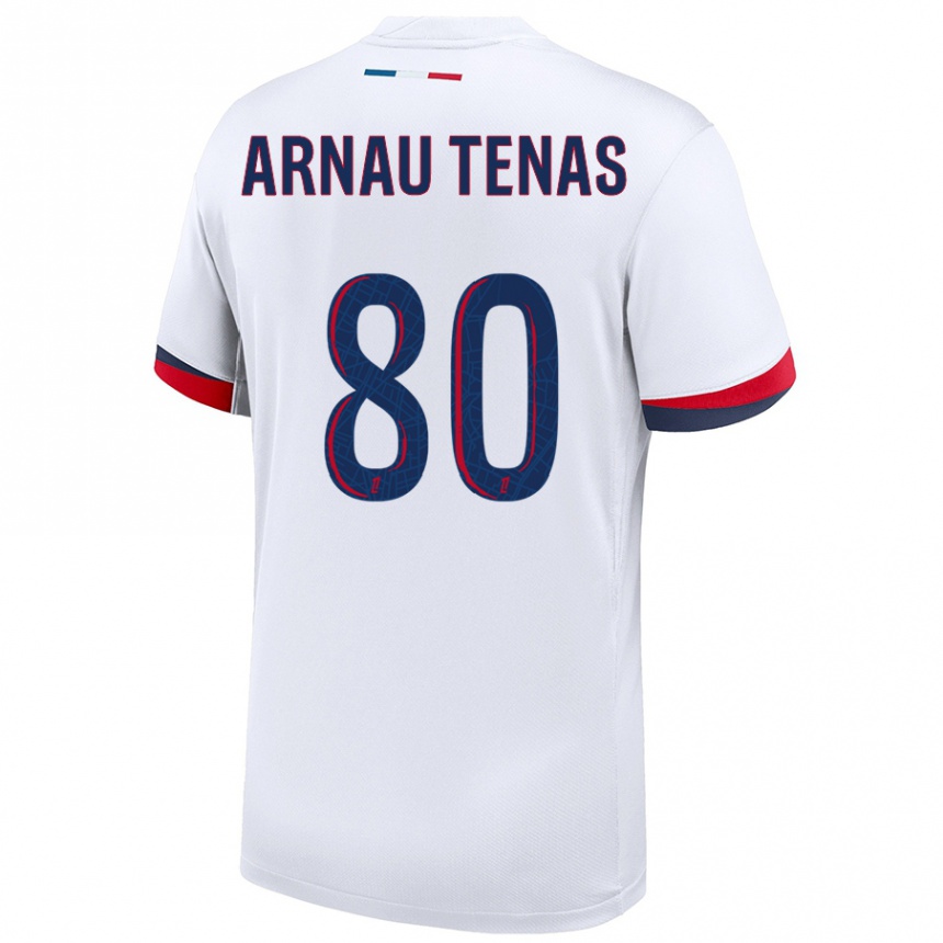 Niño Fútbol Camiseta Arnau Tenas #80 Blanco Azul Rojo 2ª Equipación 2024/25 Argentina