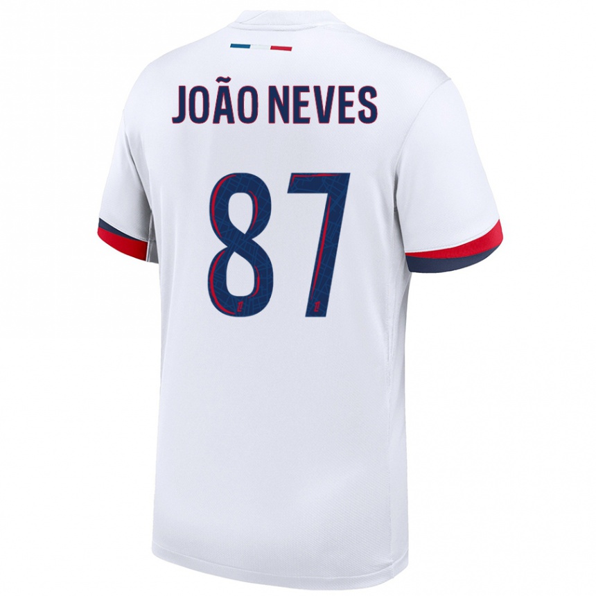 Niño Fútbol Camiseta João Neves #87 Blanco Azul Rojo 2ª Equipación 2024/25 Argentina