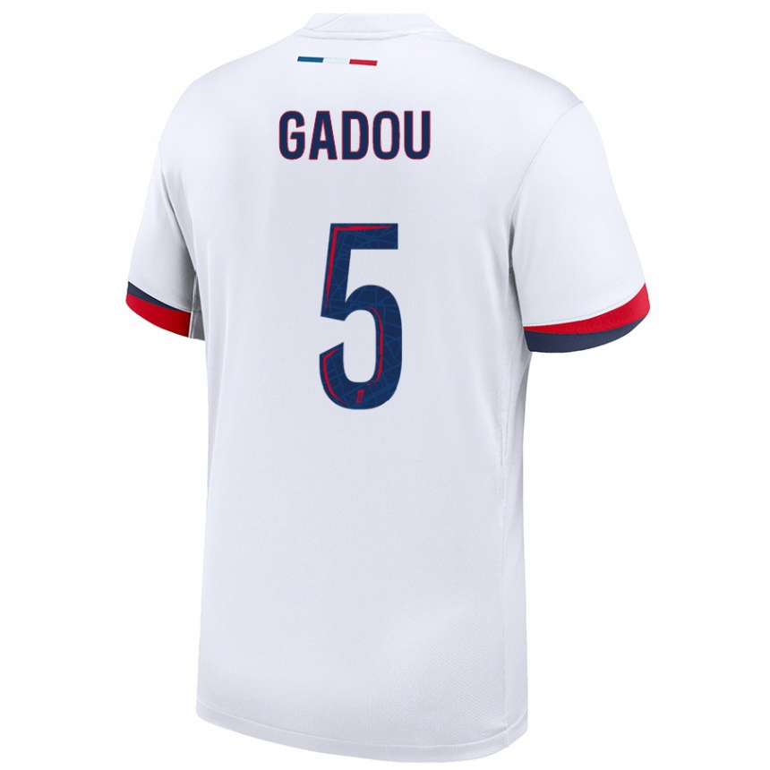 Niño Fútbol Camiseta Joane Gadou #5 Blanco Azul Rojo 2ª Equipación 2024/25 Argentina