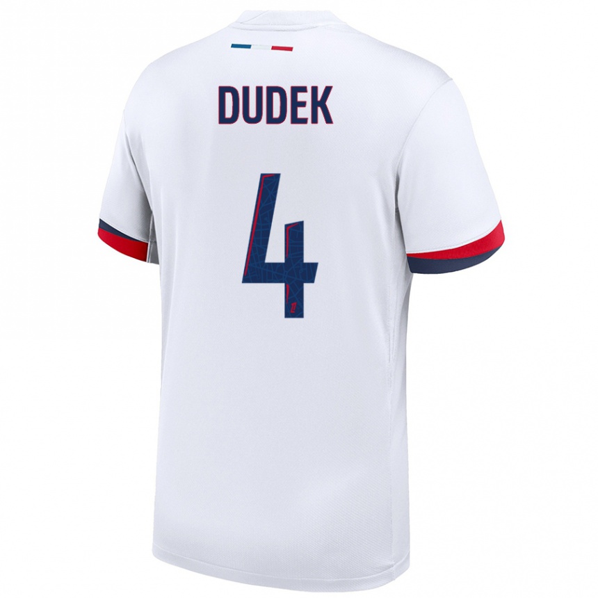 Niño Fútbol Camiseta Paulina Dudek #4 Blanco Azul Rojo 2ª Equipación 2024/25 Argentina