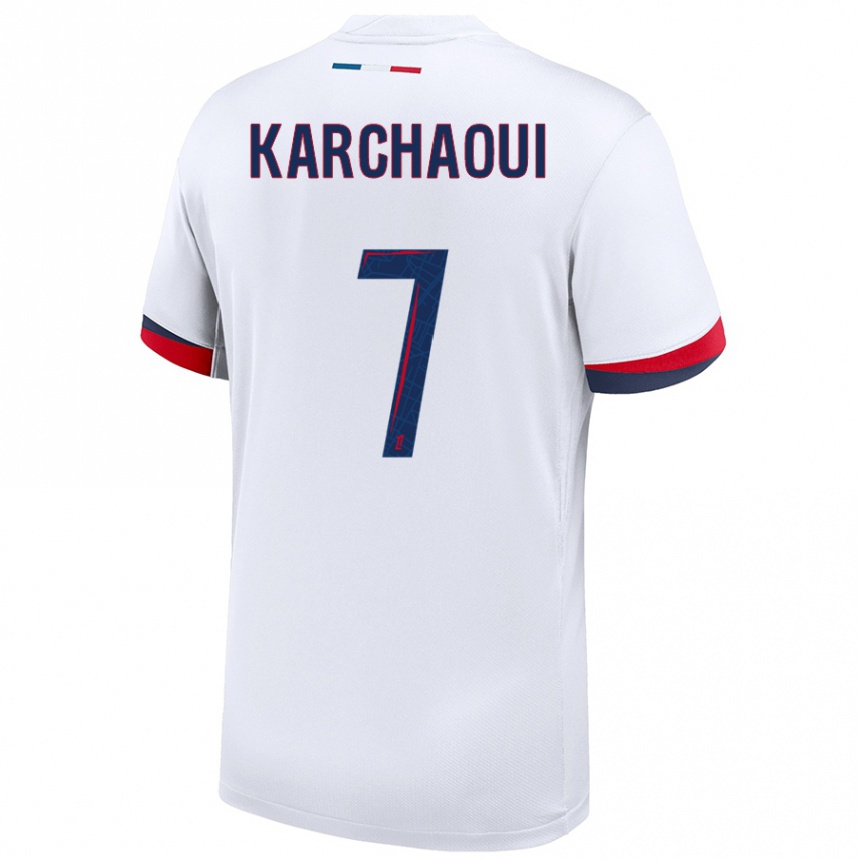 Niño Fútbol Camiseta Sakina Karchaoui #7 Blanco Azul Rojo 2ª Equipación 2024/25 Argentina