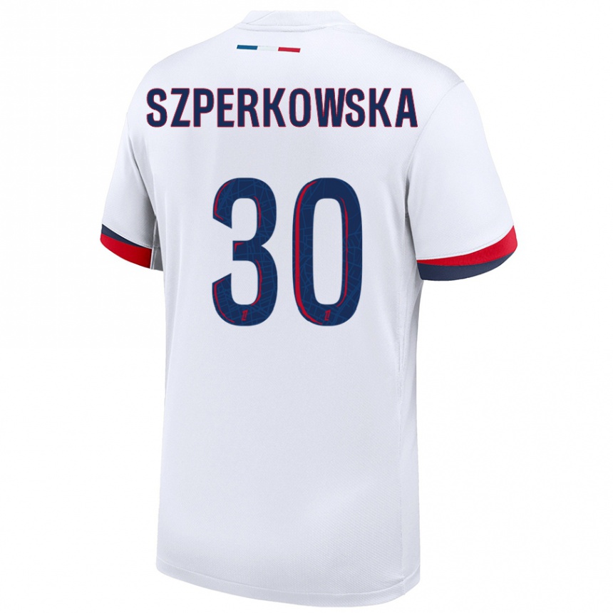 Niño Fútbol Camiseta Oliwia Szperkowska #30 Blanco Azul Rojo 2ª Equipación 2024/25 Argentina