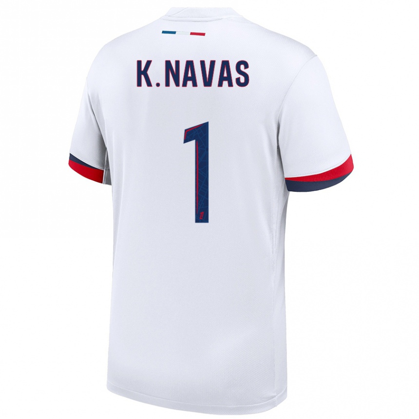 Niño Fútbol Camiseta Keylor Navas #1 Blanco Azul Rojo 2ª Equipación 2024/25 Argentina