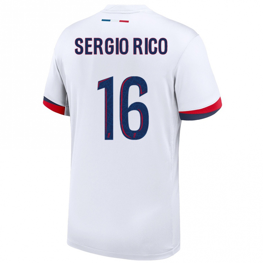 Niño Fútbol Camiseta Sergio Rico #16 Blanco Azul Rojo 2ª Equipación 2024/25 Argentina