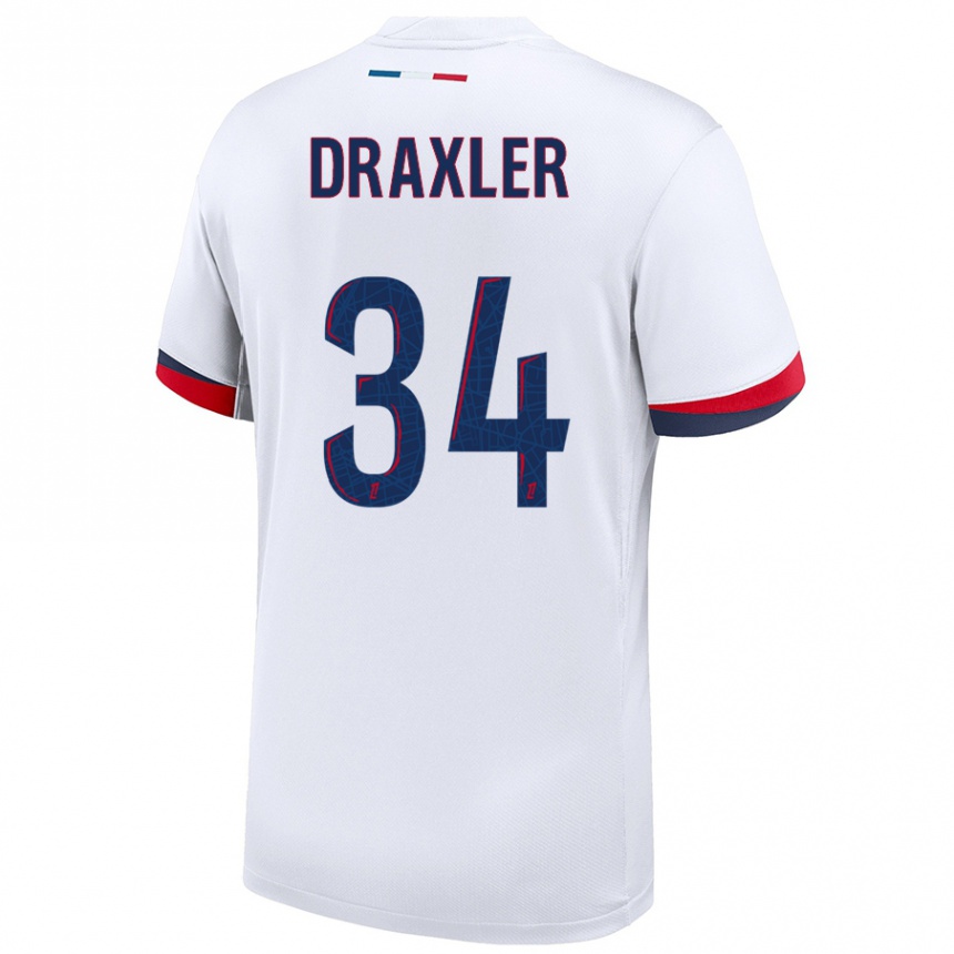 Niño Fútbol Camiseta Julian Draxler #34 Blanco Azul Rojo 2ª Equipación 2024/25 Argentina