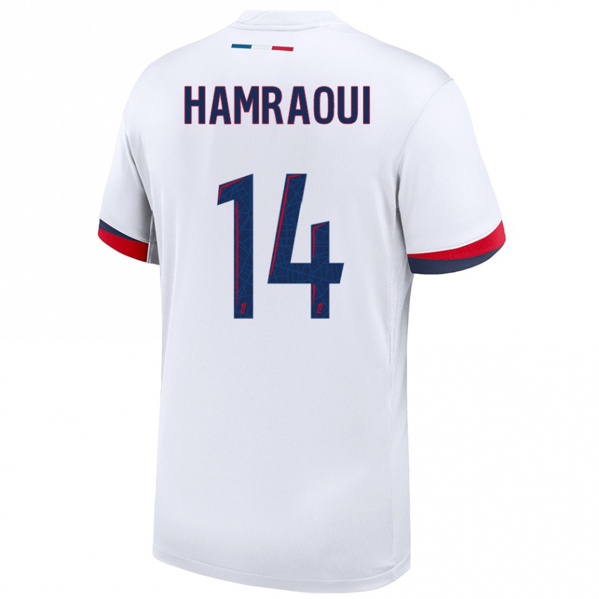 Niño Fútbol Camiseta Kheira Hamraoui #14 Blanco Azul Rojo 2ª Equipación 2024/25 Argentina