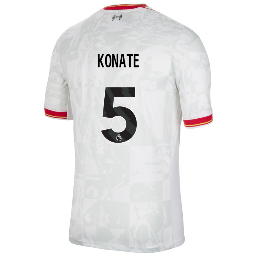 Niño Fútbol Camiseta Ibrahima Konate #5 Blanco Rojo Negro Equipación Tercera 2024/25 Argentina