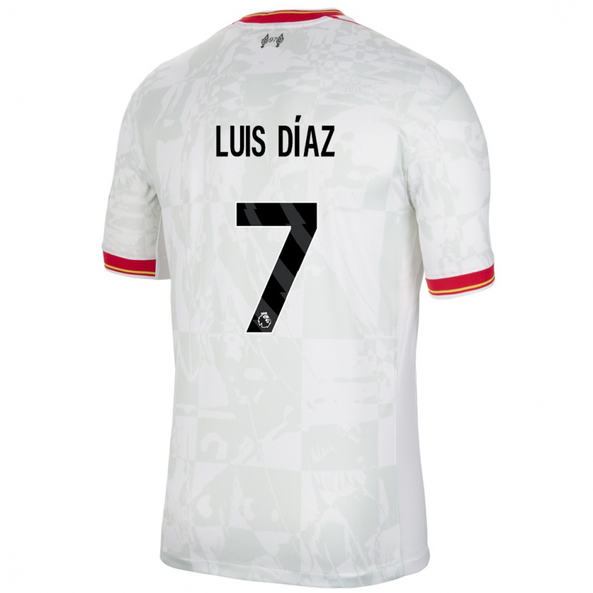 Niño Fútbol Camiseta Luis Diaz #7 Blanco Rojo Negro Equipación Tercera 2024/25 Argentina