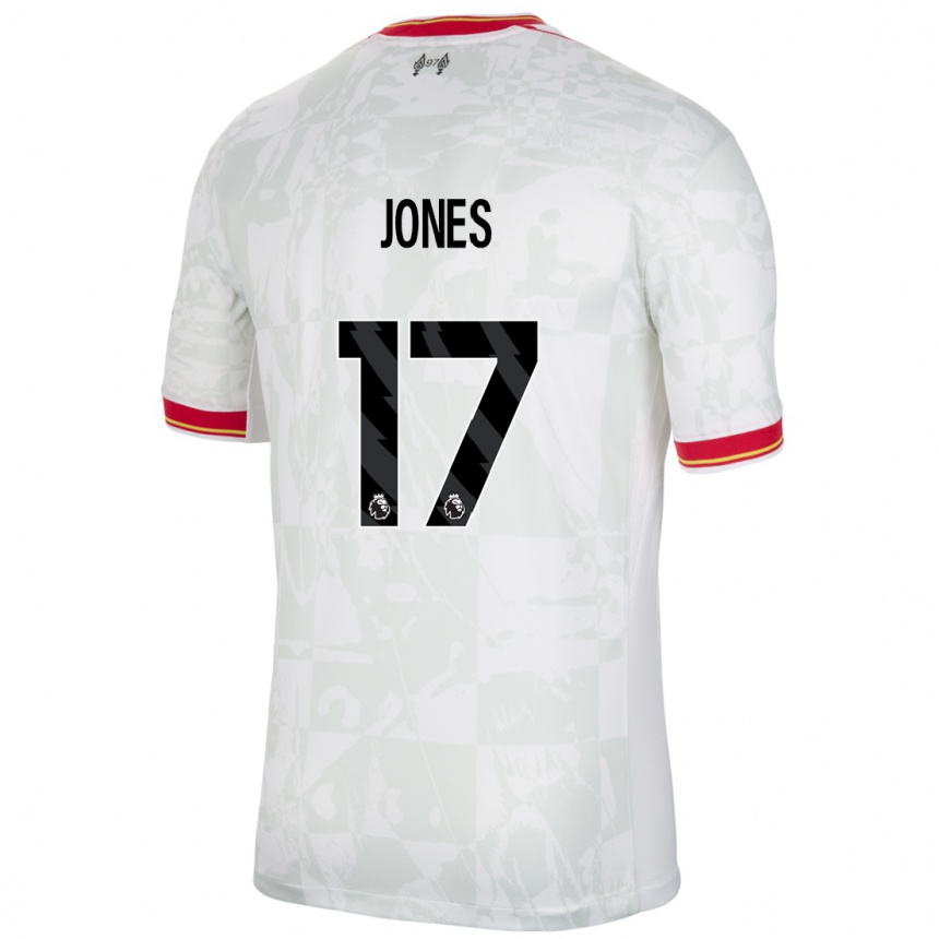 Niño Fútbol Camiseta Curtis Jones #17 Blanco Rojo Negro Equipación Tercera 2024/25 Argentina