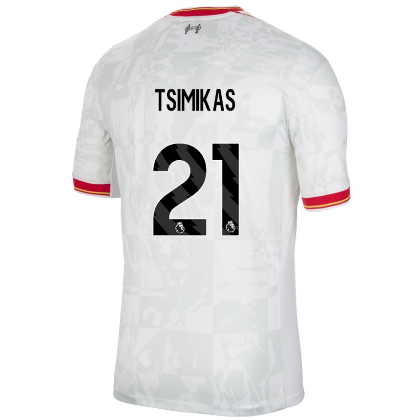 Niño Fútbol Camiseta Konstantinos Tsimikas #21 Blanco Rojo Negro Equipación Tercera 2024/25 Argentina