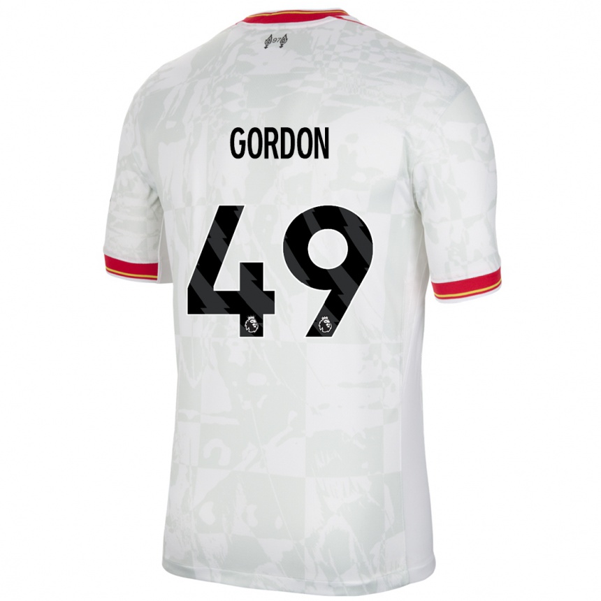 Niño Fútbol Camiseta Kaide Gordon #49 Blanco Rojo Negro Equipación Tercera 2024/25 Argentina