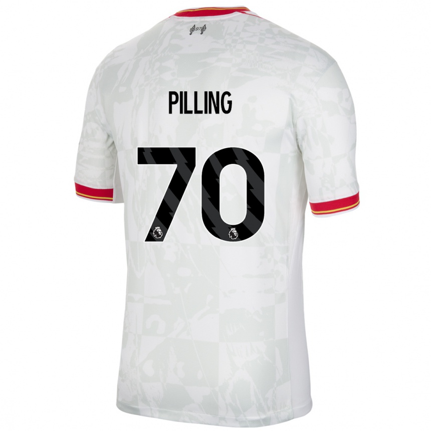 Niño Fútbol Camiseta Tommy Pilling #70 Blanco Rojo Negro Equipación Tercera 2024/25 Argentina