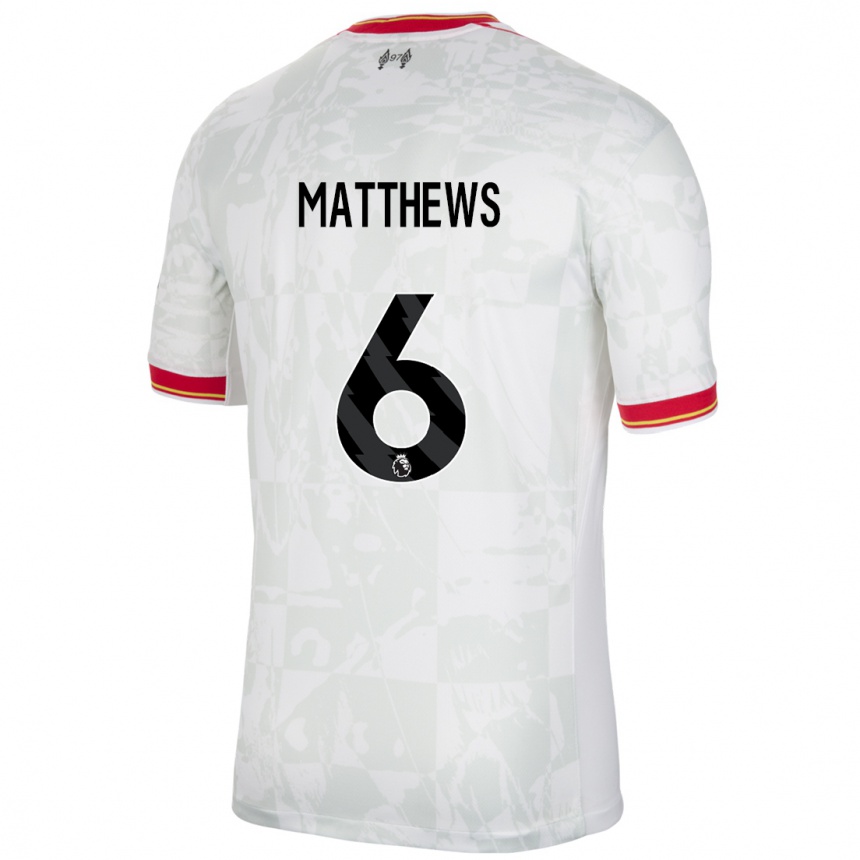 Niño Fútbol Camiseta Jasmine Matthews #6 Blanco Rojo Negro Equipación Tercera 2024/25 Argentina