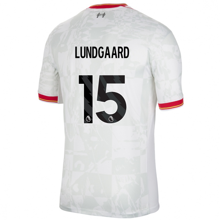 Niño Fútbol Camiseta Sofie Lundgaard #15 Blanco Rojo Negro Equipación Tercera 2024/25 Argentina