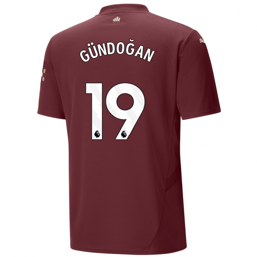 Niño Fútbol Camiseta Ilkay Gundogan #19 Granate Equipación Tercera 2024/25 Argentina