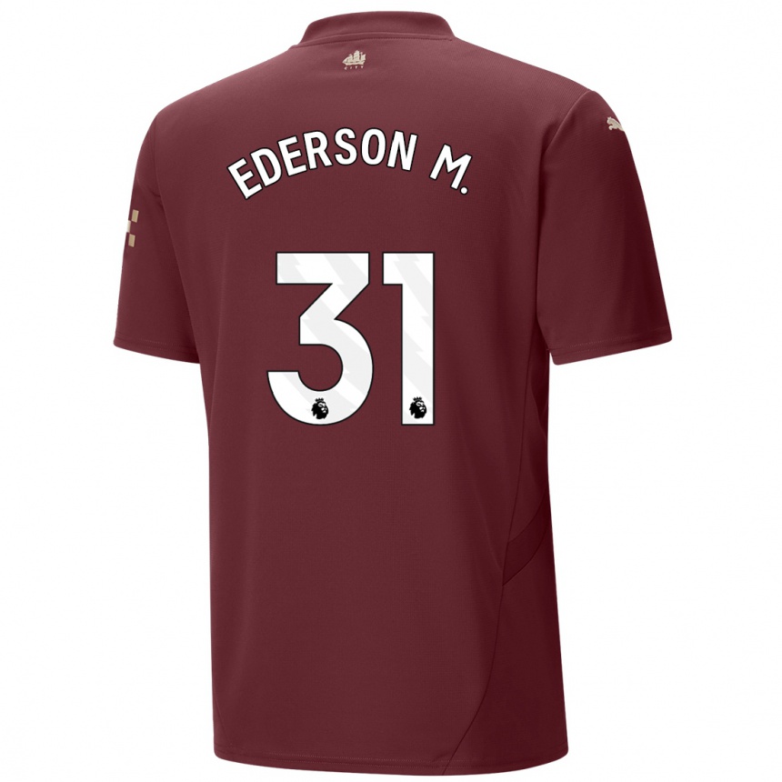 Niño Fútbol Camiseta Ederson Moraes #31 Granate Equipación Tercera 2024/25 Argentina