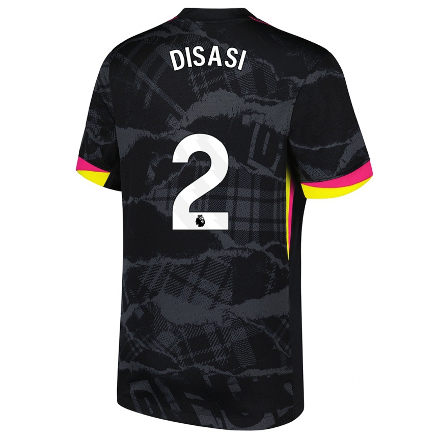 Niño Fútbol Camiseta Axel Disasi #2 Negro Rosa Equipación Tercera 2024/25 Argentina