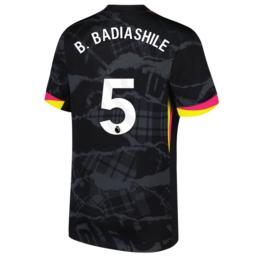 Niño Fútbol Camiseta Benoît Badiashile #5 Negro Rosa Equipación Tercera 2024/25 Argentina