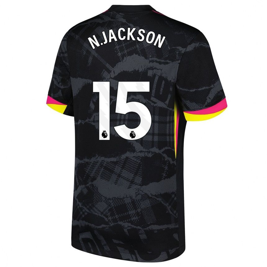 Niño Fútbol Camiseta Nicolas Jackson #15 Negro Rosa Equipación Tercera 2024/25 Argentina