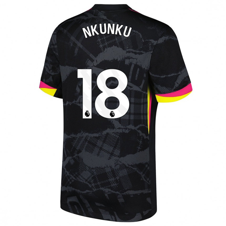 Niño Fútbol Camiseta Christopher Nkunku #18 Negro Rosa Equipación Tercera 2024/25 Argentina