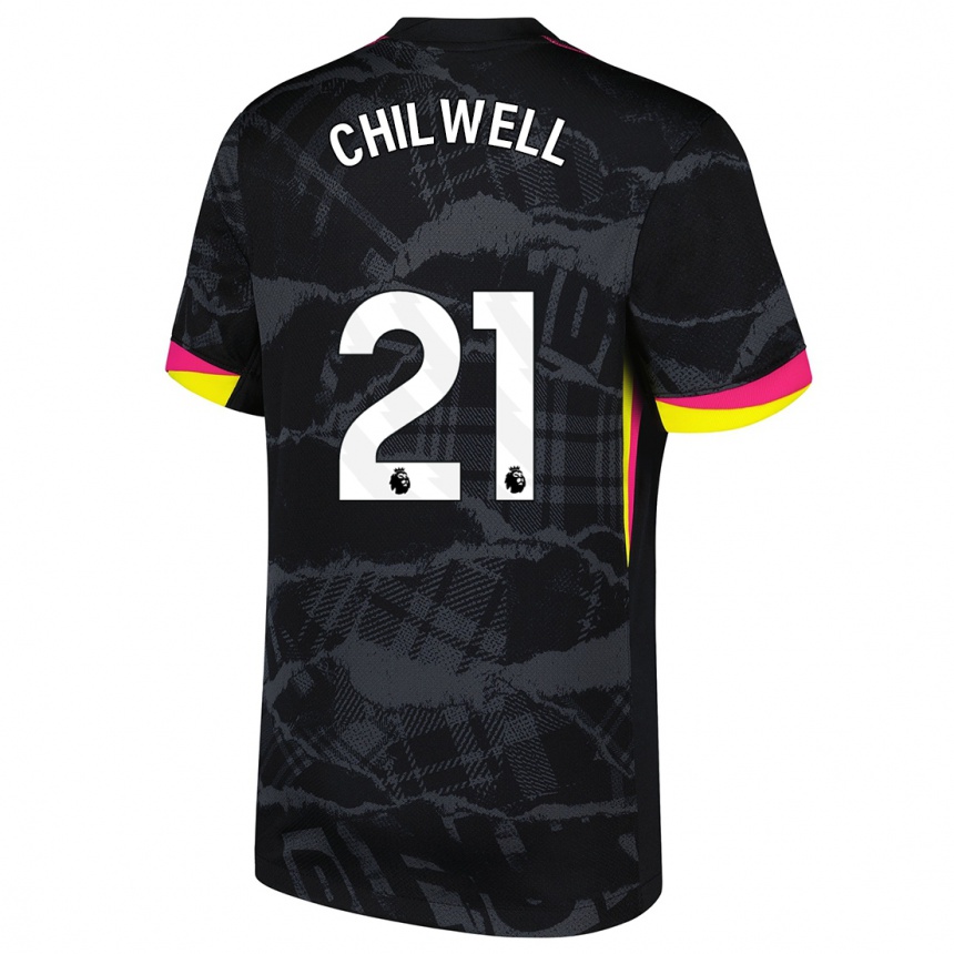 Niño Fútbol Camiseta Ben Chilwell #21 Negro Rosa Equipación Tercera 2024/25 Argentina