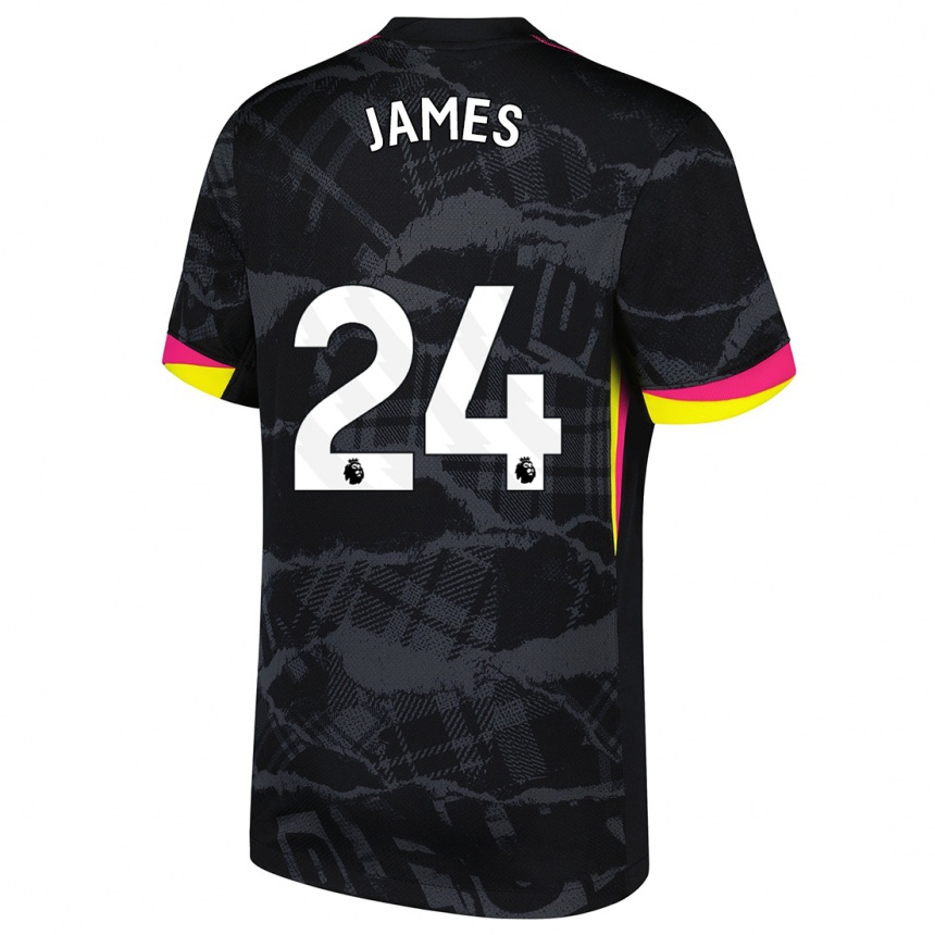 Niño Fútbol Camiseta Reece James #24 Negro Rosa Equipación Tercera 2024/25 Argentina