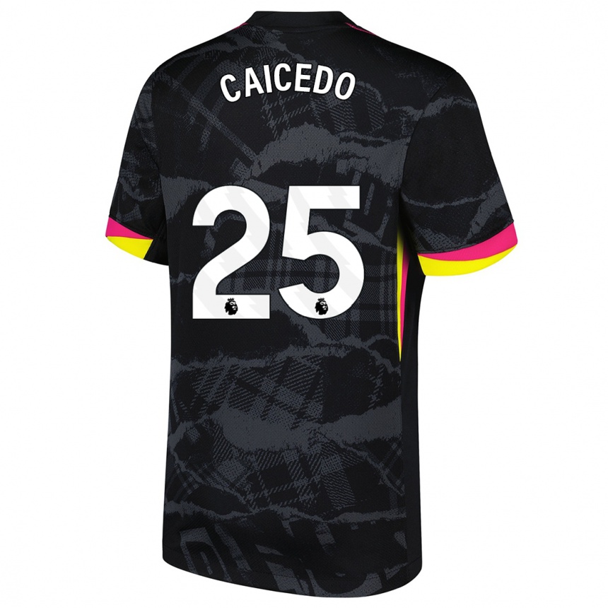 Niño Fútbol Camiseta Moisés Caicedo #25 Negro Rosa Equipación Tercera 2024/25 Argentina