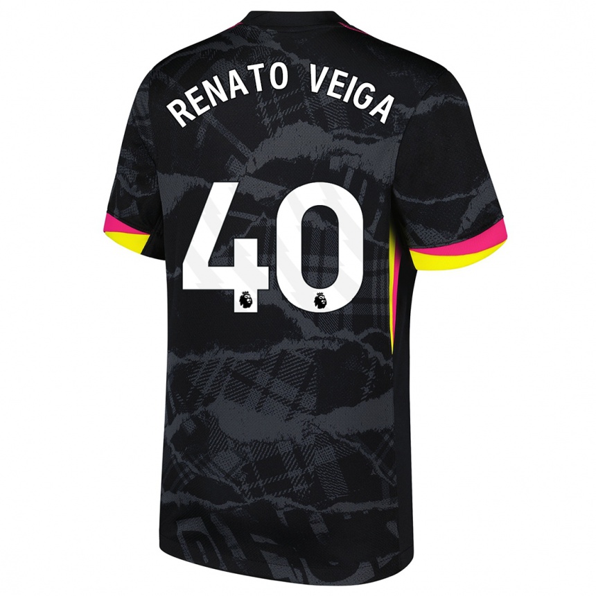 Niño Fútbol Camiseta Renato Veiga #40 Negro Rosa Equipación Tercera 2024/25 Argentina