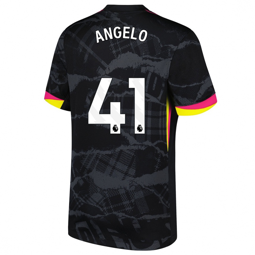 Niño Fútbol Camiseta Ângelo #41 Negro Rosa Equipación Tercera 2024/25 Argentina